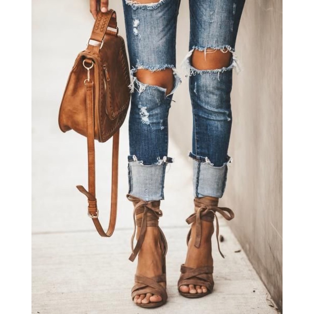 BRAND NEW w/box Faux Suede Wrap Heels